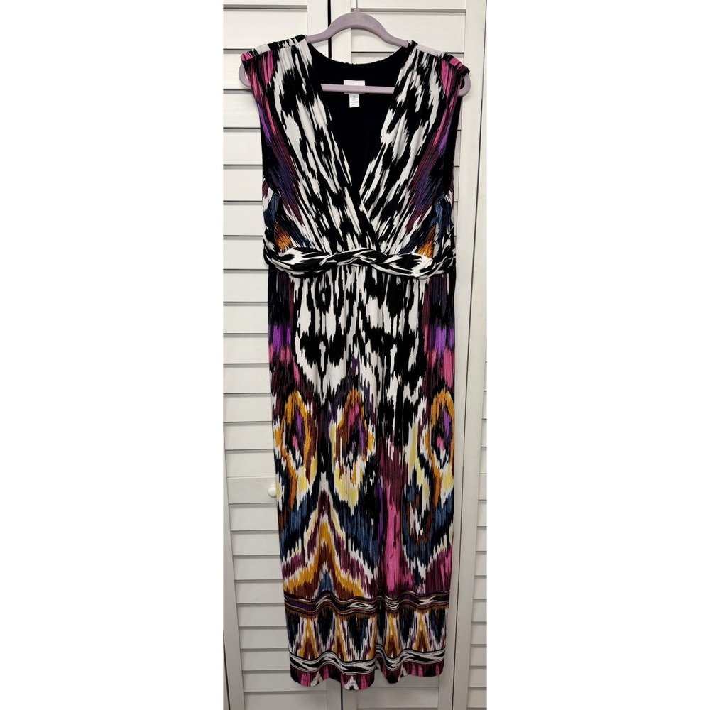 Chico's Multicolor Sleeveless Ruched Pullover Stretch Maxi Dress Women's Size XL - Picture 2 of 8